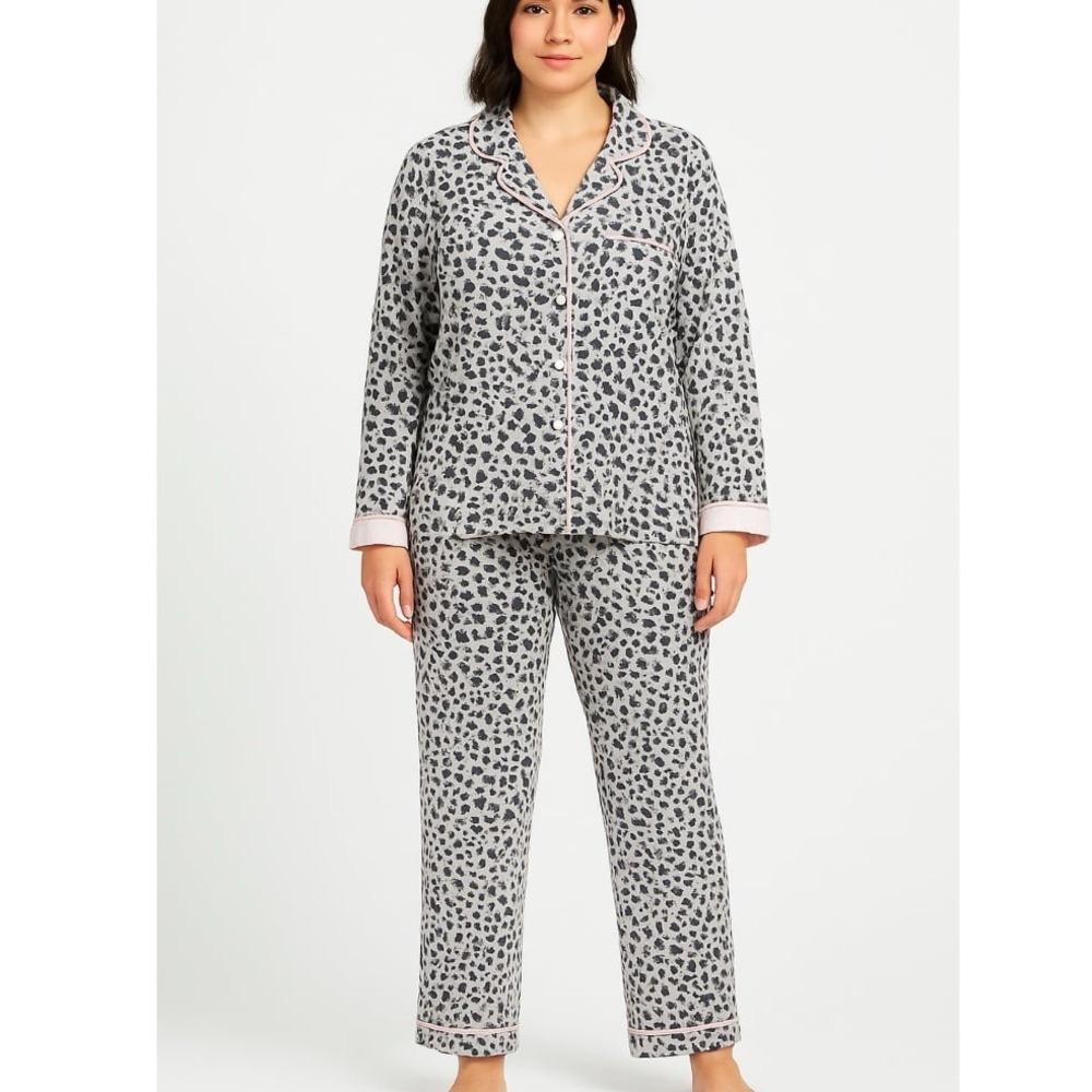 NWT PJ Salvage Women's 3 Piece Animal Print Flannel Top & Pants Sleepwear Set XL